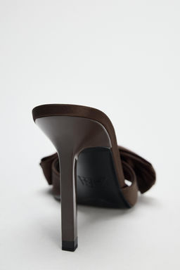SATIN-EFFECT HIGH-HEELED MULE SANDALS WITH MAXI BOW