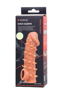 Насадка реалистичная KOKOS COCK SLEEVE 005-M с дополнительной стимуляцией, TPE, телесная, 15.6 см