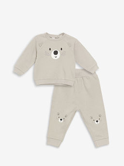 Bisiklet Yaka Uzun Kollu Bask?l? Erkek Bebek Sweatshirt ve E?ofman Alt 2li Tak?m