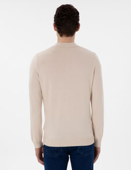 Bej Slim Fit Fermuarl_ Polo Yaka Basic Triko Kazak - Pierre cardin фото 5