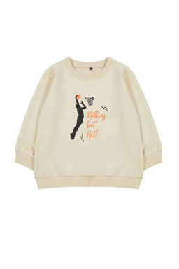 Bej*001 Erkek Cocuk Mevsimlik-Ince Basketbol Desenli Bisiklet Yaka Orme Sweatshirt TKDAW25SW00005 - Trendyolmilla фото 2