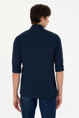 Мужская темно-синяя базовая рубашка с длинным рукавом - U.s. polo assn фото 5