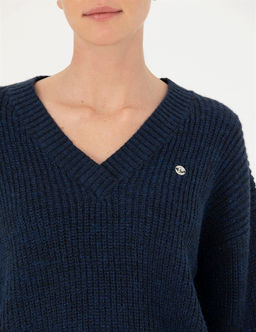 Lacivert Oversize V Yaka Kazak - Pierre cardin фото 7