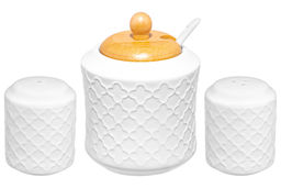 Набор - сахарница 350 мл Арабеск с ложкой + солонка + перечница + салфетница на дер.подст.с ручкой - Elan gallery фото 5