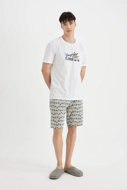 Regular Fit Bask?l? K?sa Kollu Sortlu Pijama Tak?m? - Defacto фото 3