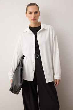 Siyah Selanik Polo Yaka Dugmeli Oversize Gomlek TWOAW26GO00117 - Trendyolmilla фото 2