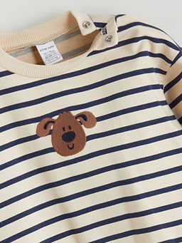 Bisiklet Yaka ?izgili Erkek Bebek Sweatshirt ve E?ofman Alt 2li