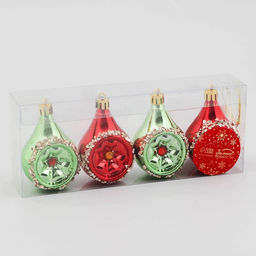 Елочные игрушки 4 шт. Фонарик Сказка 58 см, зелёный/красный - Зимнее волшебство фото 2