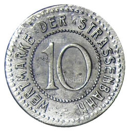Монета 10 пфеннигов 1920 года Германия Транспортный нотгельд  Бреслау