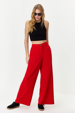 TRENDYOLMILLA Siyah Wide Leg/Genis Paca Yanlar? Dugmeli Dokuma Kumas Pantolon TWOSS20PL0398