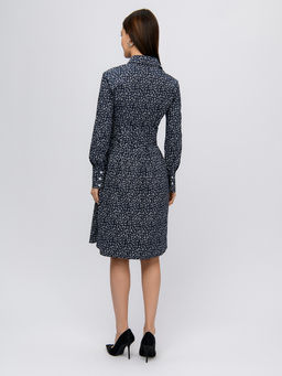 Платье темно-синего цвета длины миди с принтом и отложным воротником - 1001dress фото 3