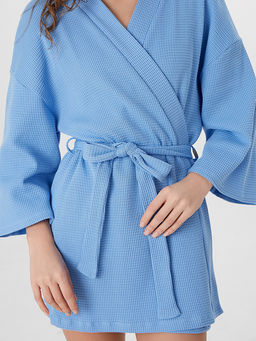 Халат женский голубой вафельный