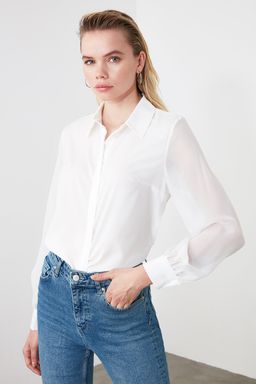 Beyaz Kollar? Transparan Regular Normal Kal?p Dokuma Gomlek TWOAW20GO0116