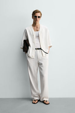 PANTAL?N RELAXED FIT VISCOSA - C??AMO / Blanco roto
