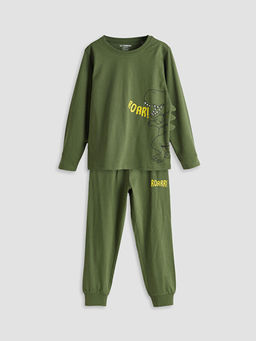 Bisiklet Yaka Dinozor Bask?l? Erkek ?ocuk Pijama Tak?m?
