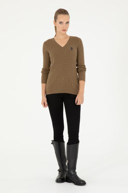 Женский базовый свитер темно-хаки с v-образным вырезом Неожиданная скидка в корзине - U.s. polo assn фото 4