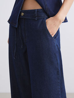 Beli Kemerli Wideleg Kad?n Jean Pantolon