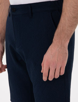 Lacivert Slim Fit Gofre Beli Lastikli Dokuma _ort