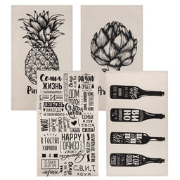 Набор кухонных полотенец Доляна Семейное счастье 35х60см-4шт, 100% хл  фото 2