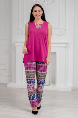 Пижама женская из майки и брюк из кулирки Лисандра бордо - Амадэль фото 6