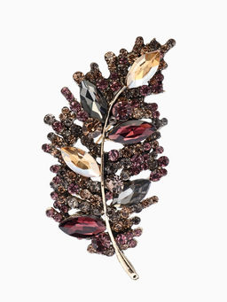 Брошь «Императрица. Лист», бордово-коричневая в чернёном золоте