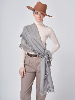 Большой, мягкий, тонкий и очень нежный двусторонний палантин с рисунком. - Tantino фото 7