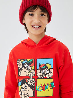Kap??onlu Nostaljik Maymun Bask?l? Uzun Kollu Unisex ?ocuk Sweatshirt