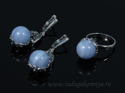 Кольцо Серьги с голубым агатом имитация ( сапфирин ) размер 19