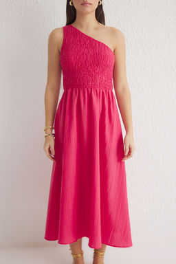 TRENDYOLMILLA Kahverengi Belden Ac?lan Ust Bedeni Gipeli Tek Omuz Midi Dokuma Elbise TWOSS23EL01830  фото 35