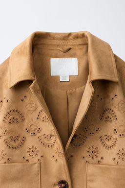 CHAQUETA EFECTO ANTE BORDADOS / Tostado - Zara фото 8