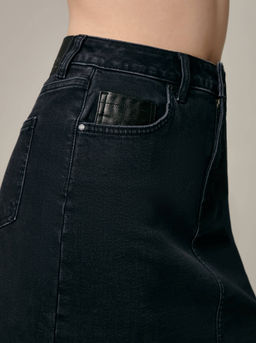 CONTE CON-610 Джинсовая юбка-mini с необработанным краем washed black