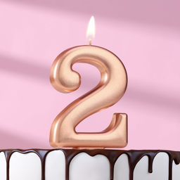Цена за 3 шт. Свеча для торта «Европейская ГИГАНТ», цифра 2, 7 см, розовое золото