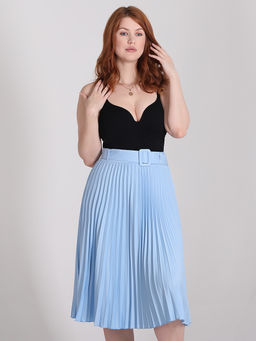 Плиссированная юбка миди с поясом - Almond фото 7