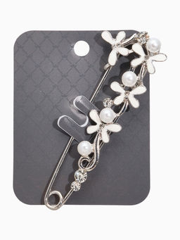 Булавка Бабочки с жемчужинками, 7.5 см, белая в серебре