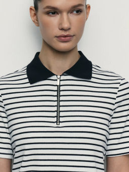 Джемпер-поло на молнии в полоску / Zarina  фото 2