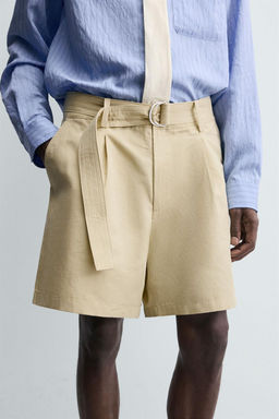 COTTON-LINEN BERMUDA SHORTS WITH BELT - Zara фото 5