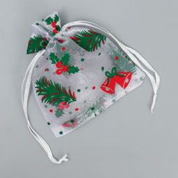 Цена за 5 шт. Мешочек подарочный новогодний органза «Рябина», 10×12 см ± 1.5 см