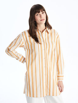 ?izgili Uzun Kollu Oversize Poplin Kad?n G?mlek Tunik