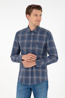 Мужская рубашка с длинным рукавом цвета индиго Неожиданная скидка в корзине