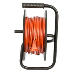 YX10-004 /UCK-4N/2x1,00/40M/S ORANGE/BLACK Удлинитель силовой на пластиковой катушке, б/з, 4 гнезда, 40м (ПВС 2х1), 10A. Оранжевый/черный. TМ Uniel