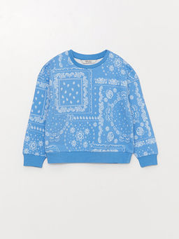 Bisiklet Yaka Bask?l? Uzun Kollu K?z ?ocuk Sweatshirt