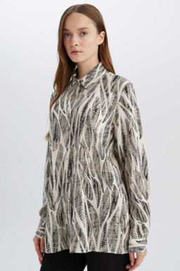 Regular Fit Desenli Uzun Kollu Gomlek Tunik