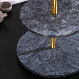Этажёрка для фруктов и десертов Magistro Granite, 2 яруса, d=25/30×33 см, мрамор, серая