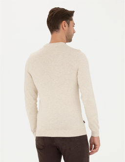 Krem Melanj Slim Fit Yar_m Bal_k__ Yaka Basic Triko Kazak