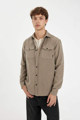 Хлопковая рубашка обычного кроя с длинными рукавами - Defacto фото 3