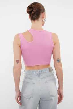 Trendyolmilla Siyah-Beyaz 2li Paket Cut Out Detayl? Fitted Crop Fitilli Esnek Orme Atlet TWOSS23AL00006  фото 13
