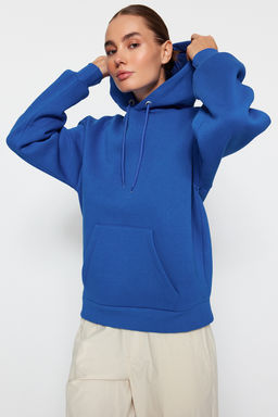 TRENDYOLMILLA Siyah Kapusonlu S?rt Bask?l? Oversize/Genis Kal?p Kal?n Ici Polarl? Orme Sweatshirt TWOAW24SW00214  фото 3