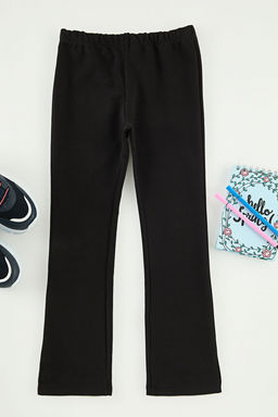 Siyah K?z Cocuk Flare Paca Y?rtmacl? Duz Orme Tayt TKDAW25PL00005