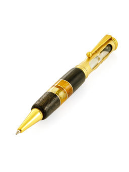 Оригинальная ручка с песочными часами, украшенная янтарём и деревом