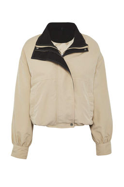 Bej Yakas? Kontrast Renk Detayl? Ince Ceket Mont TWOAW26MO00118 - Trendyolmilla фото 6